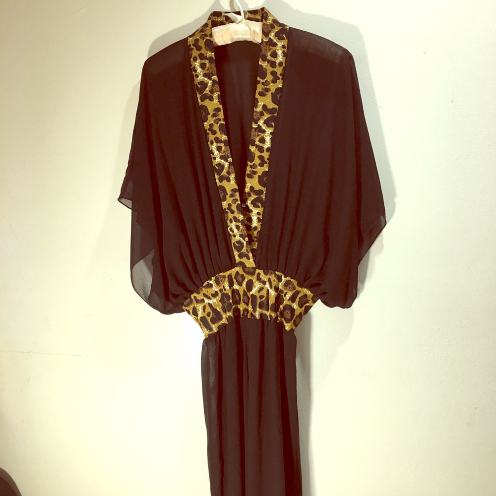 A sheer black and leopard pants,beach cover-up